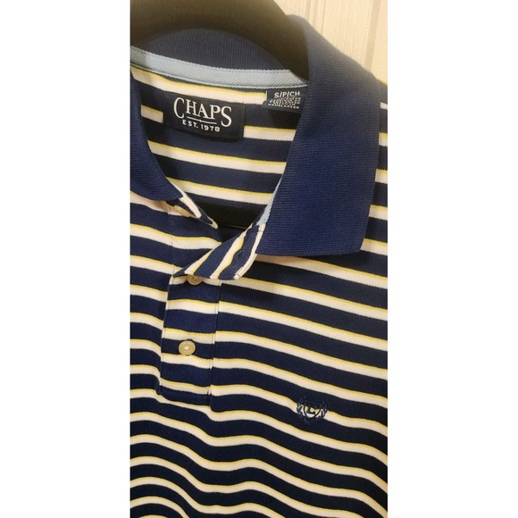Chaps Polo , Men's Small, Stripped, Very Soft.  Navy, White, Yellow. EUC - Picture 4 of 7
